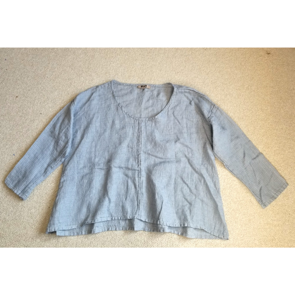 NWOT Womens Top-FLAX-grey 100% linen hi-lo oversized lagenlook tunic-1G (20-22)